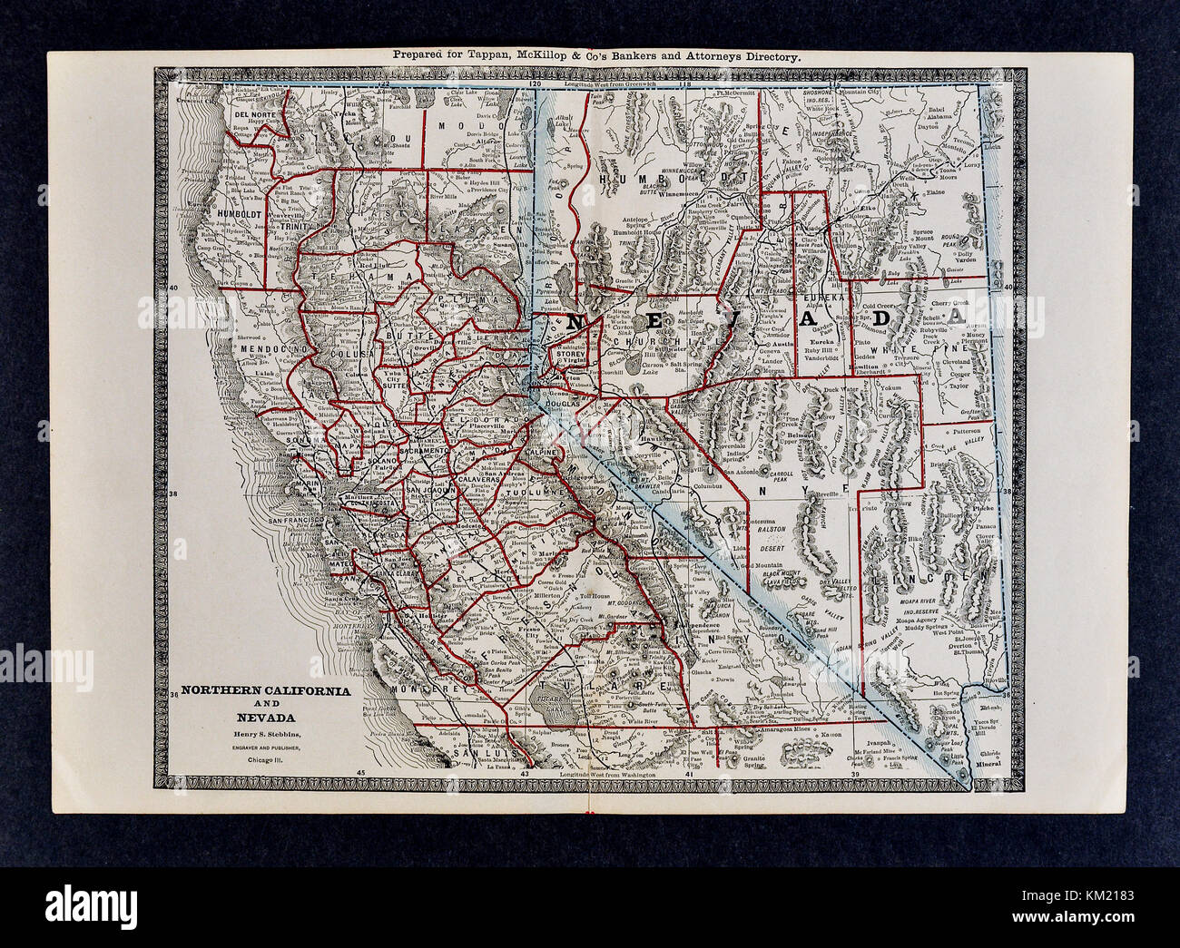 George Cram Antique Map from 1866 Atlas for Attorneys and Bankers: United States Northern California and Nevada San Francisco Stock Photo