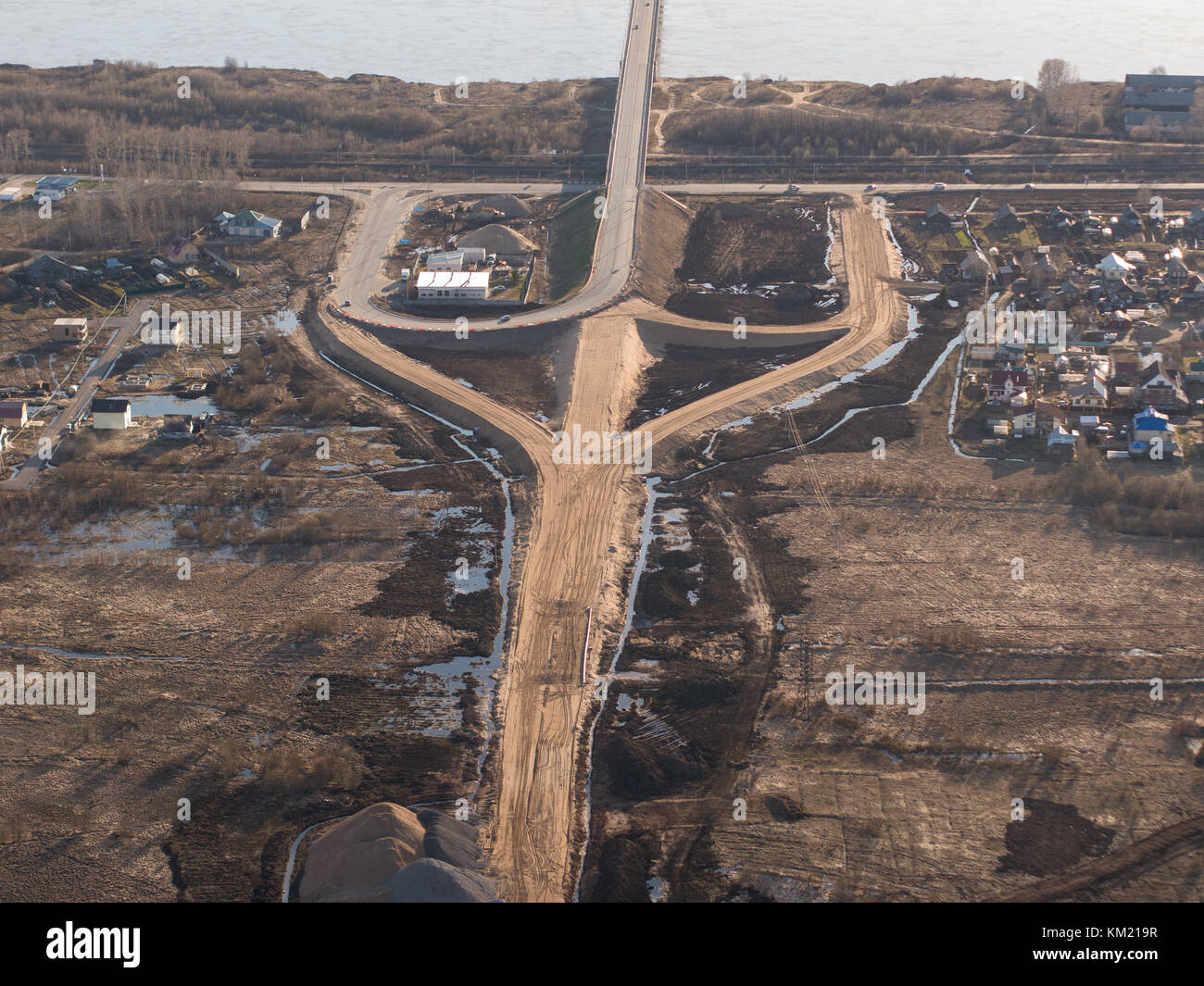 Aerial view of road junction under construction Stock Photo