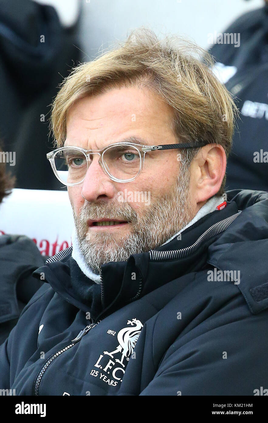 Liverpool manager Jurgen Klopp during the Premier League match between Brighton and Hove Albion and Liverpool at the American Express Community Stadium in Brighton and Hove. 02 Dec 2017 *** EDITORIAL USE ONLY *** FA Premier League and Football League images are subject to DataCo Licence see www.football-dataco.com Stock Photo