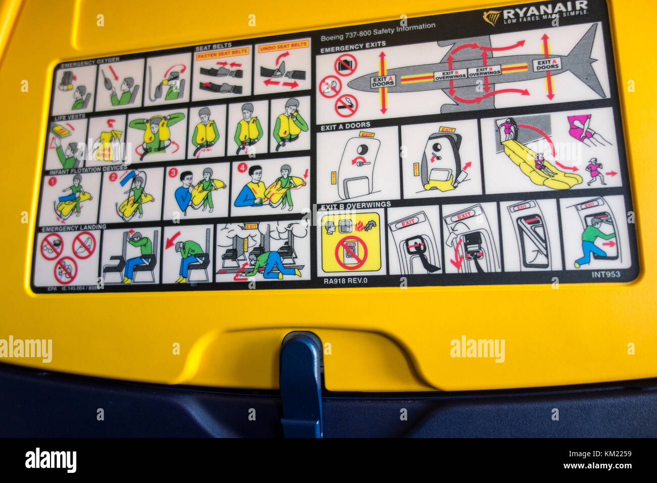 Ryanair aeroplane airplane safety information card printed on the back
