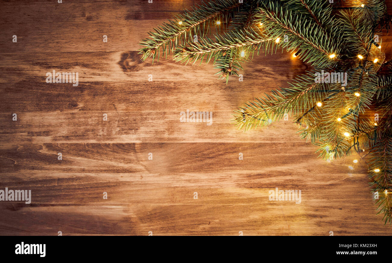 christmas wooden background with fir branches and balls Stock Photo - Alamy