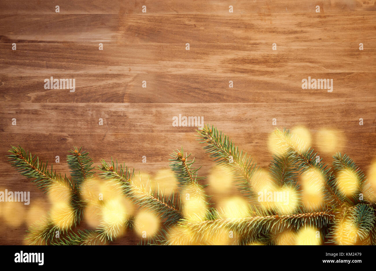 christmas wooden background with fir branches and balls Stock Photo - Alamy