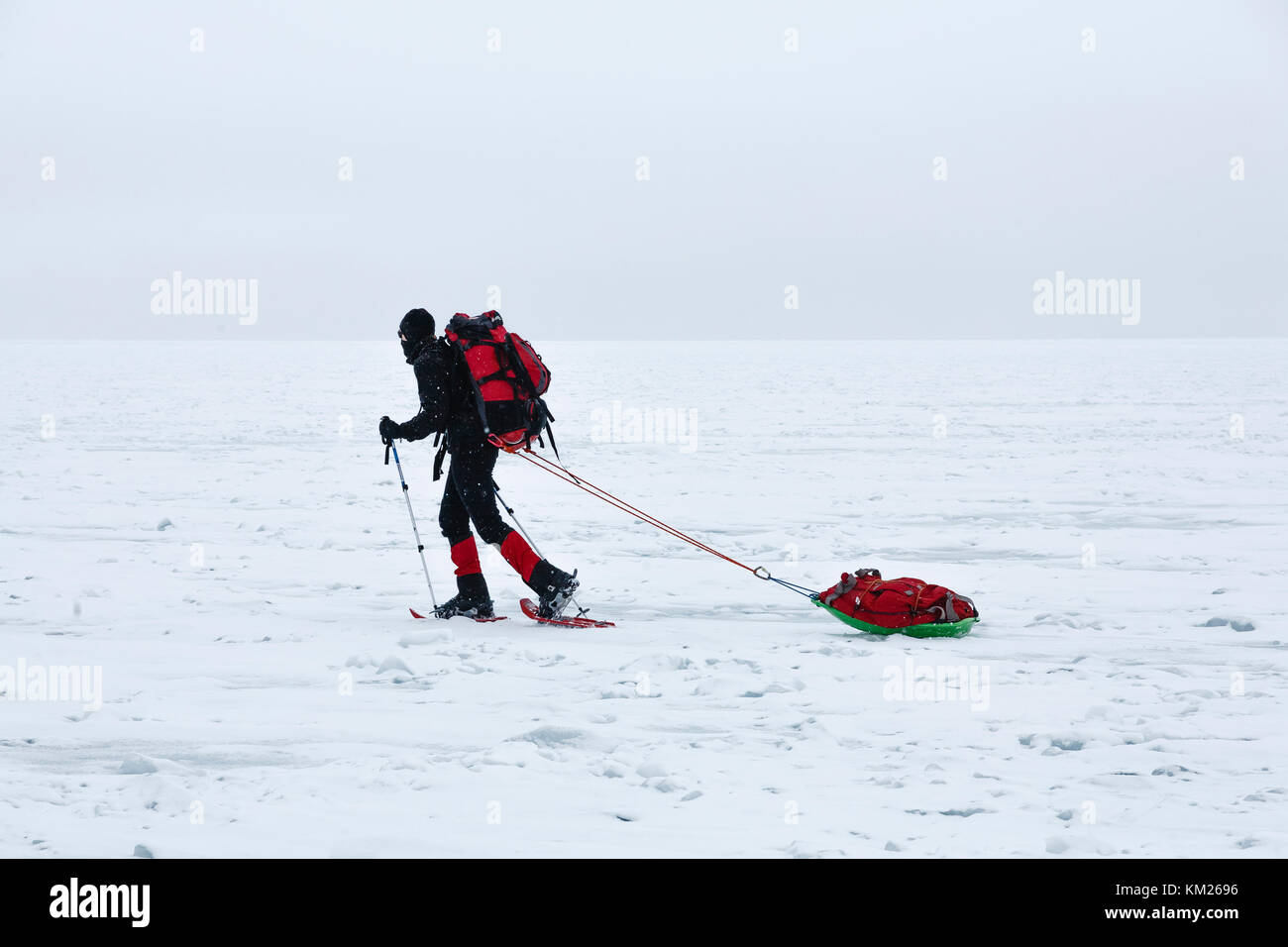 Athlete training for polar mountaineering expedition by pulling sled
