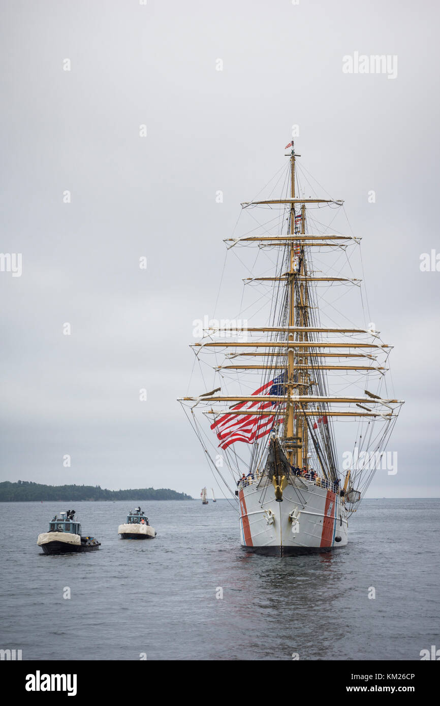 United Stated Coast Guard Barque Eagle arriving in Halifax, Nova Scotia, for Tall Ships Rendezvous 2017. Stock Photo
