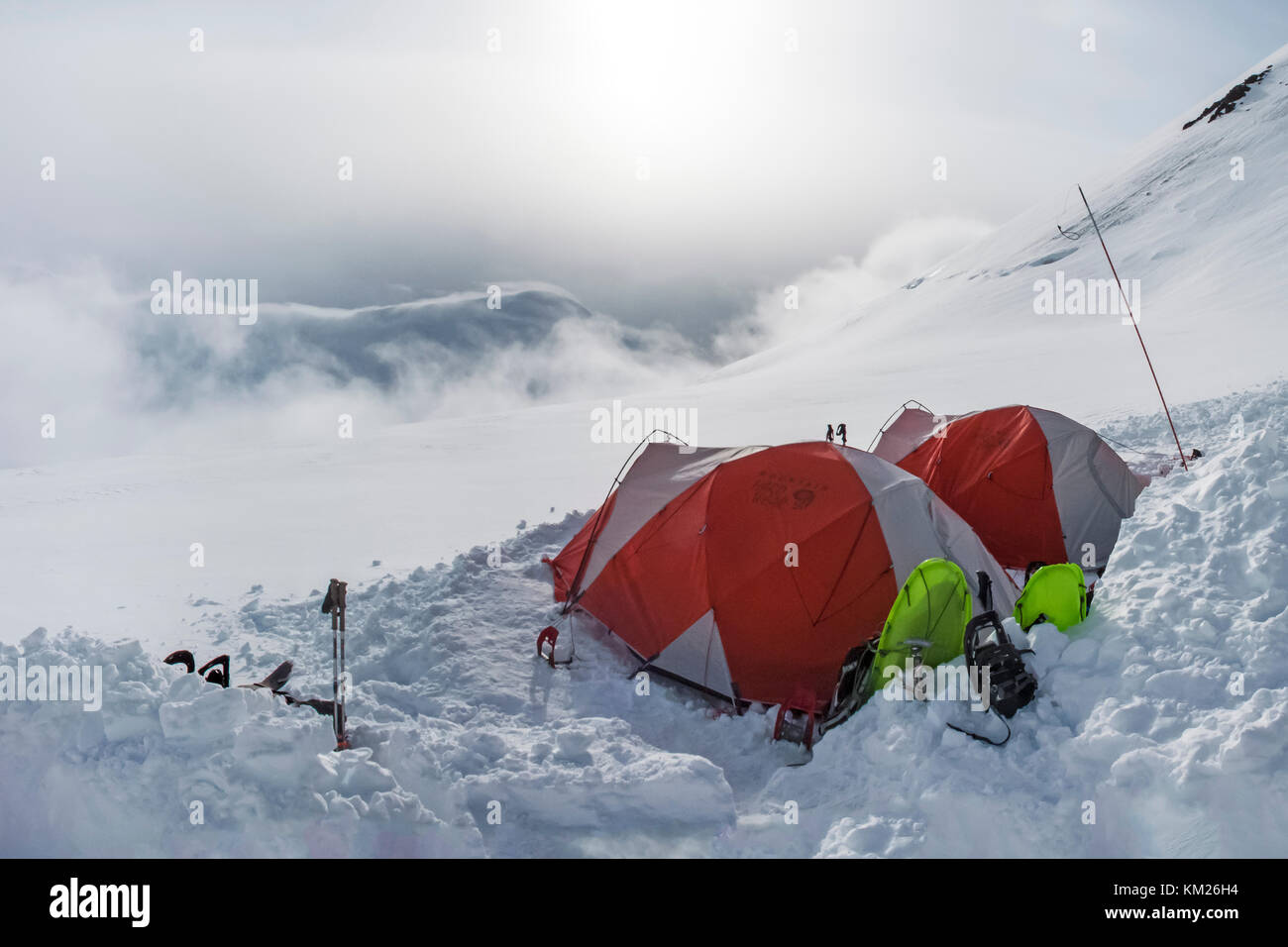 Tents at high altitude camp on Mt. McKinley, Alaska Stock Photo Alamy