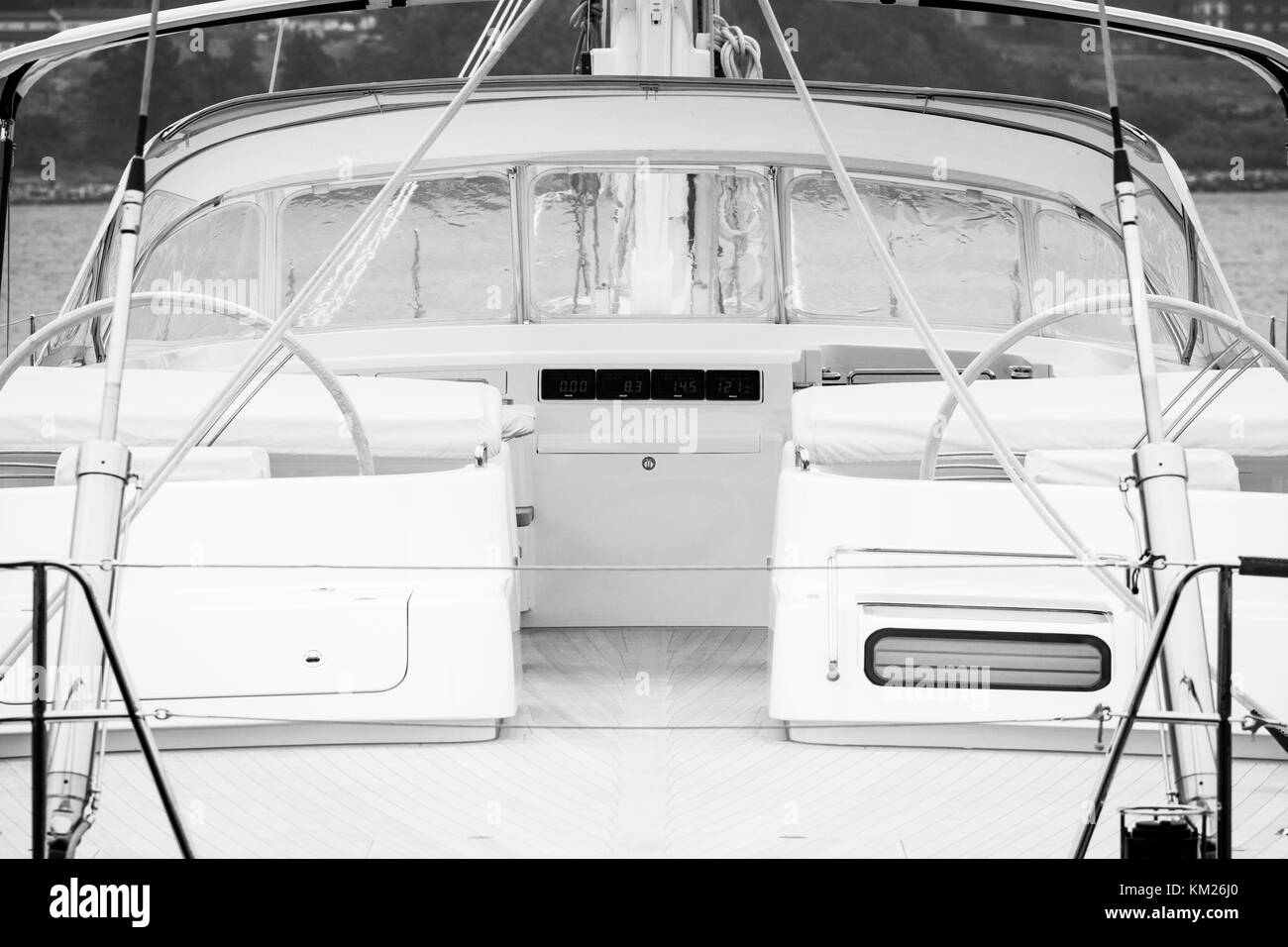 Cockpit and helm station on a large sailing yacht Stock Photo Alamy