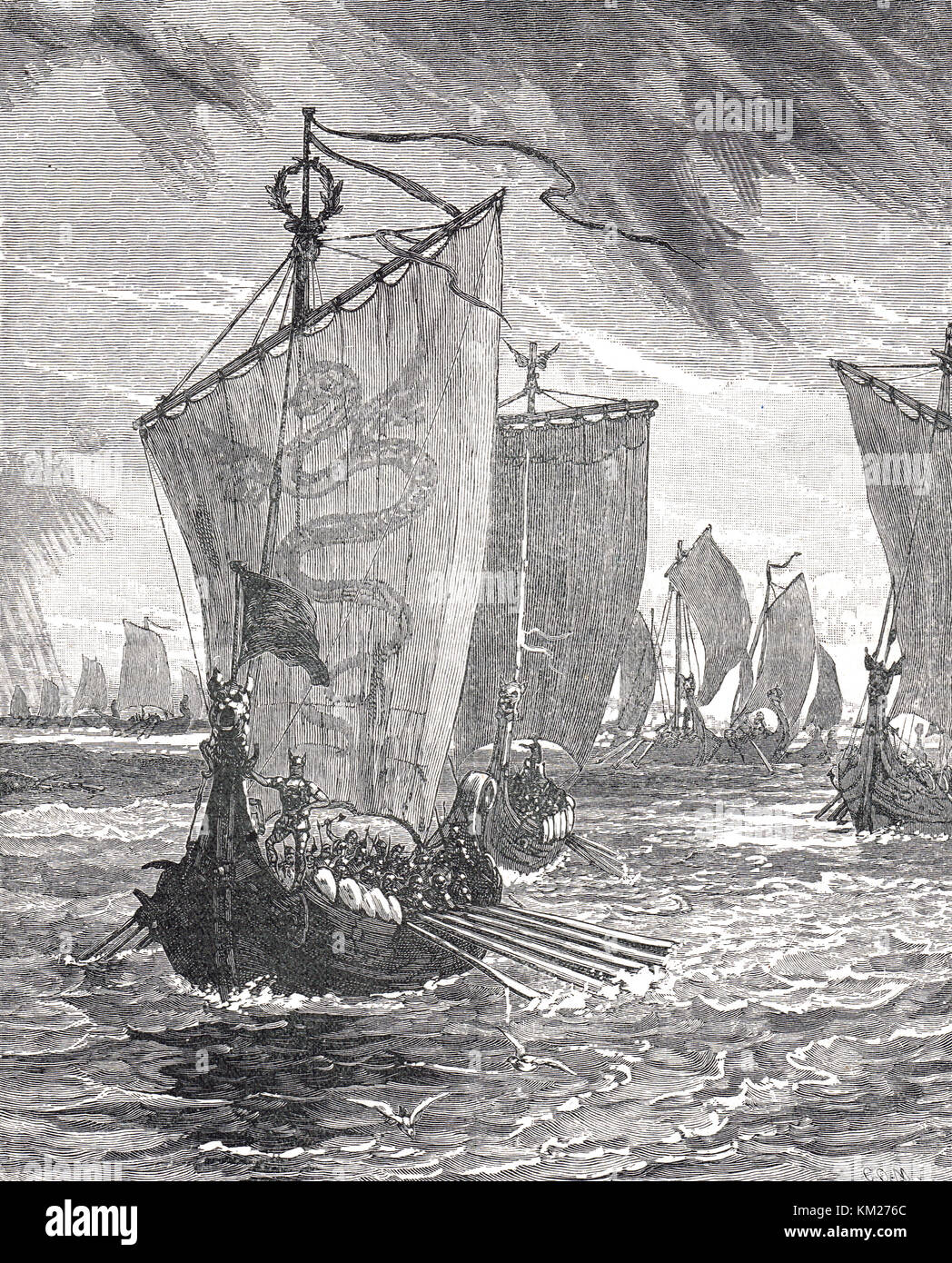 Danish King Anlaff (Also known as Anlaf or Olaf Guthfrithson) Entering the Humber, AD 937. The invasion of Northumbria from Ireland Stock Photo