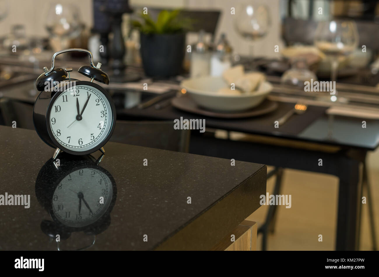 restaurant set with vintage clock at lunch time at Luxury Interior