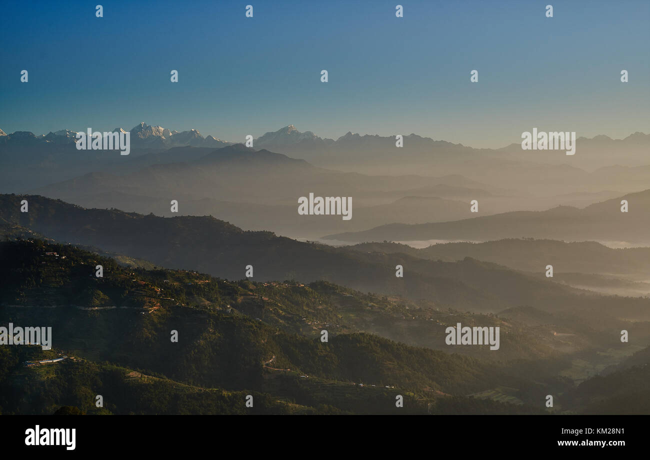 Himalaya range view from Dulikhel Stock Photo