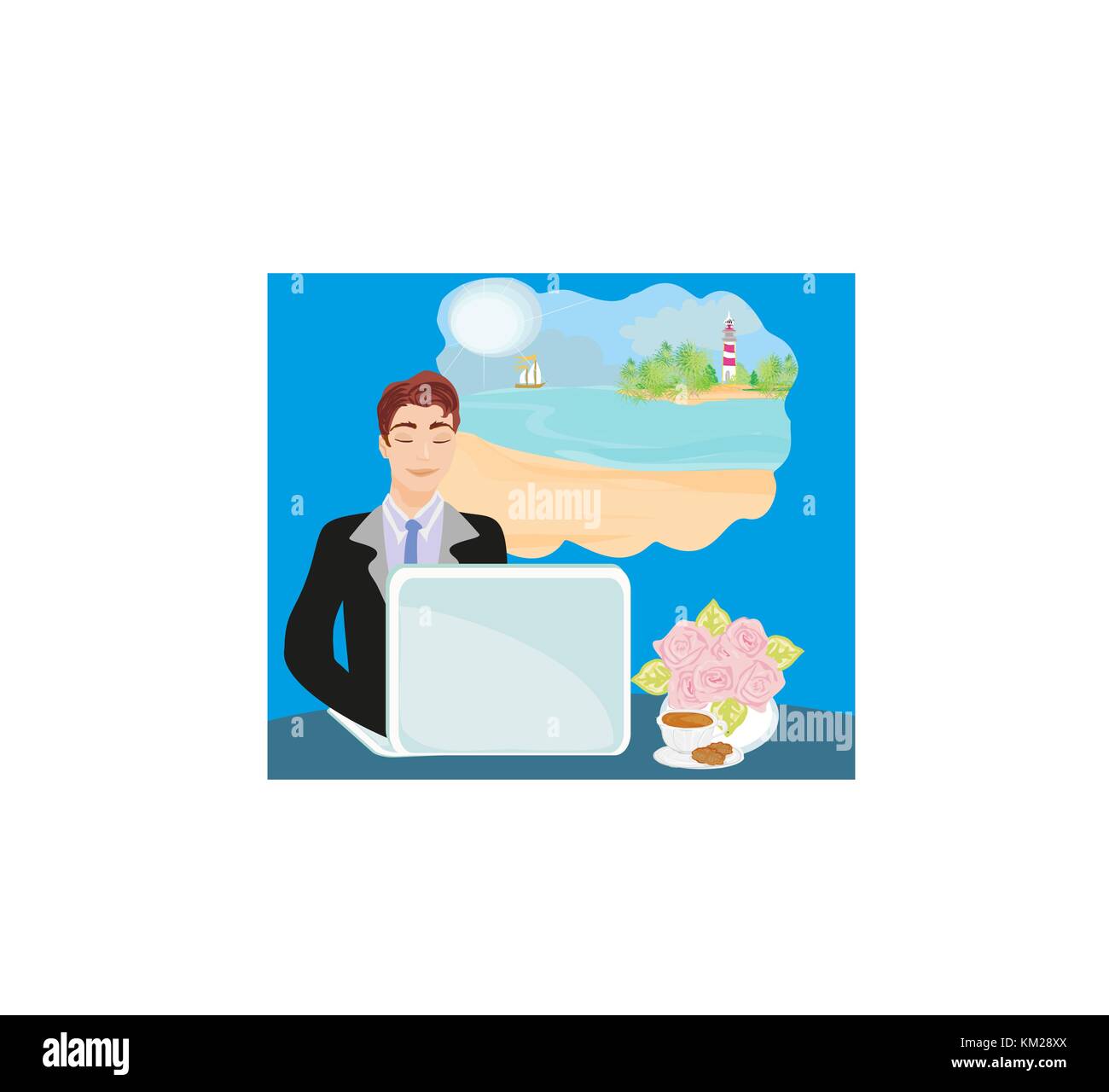 Office worker of a dream of a summer vacation. Stock Vector