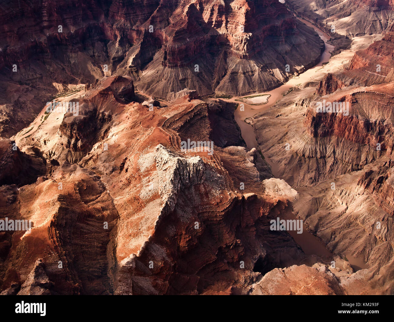 Aerial view of the Grand Canyon showing layers of erosion Stock Photo