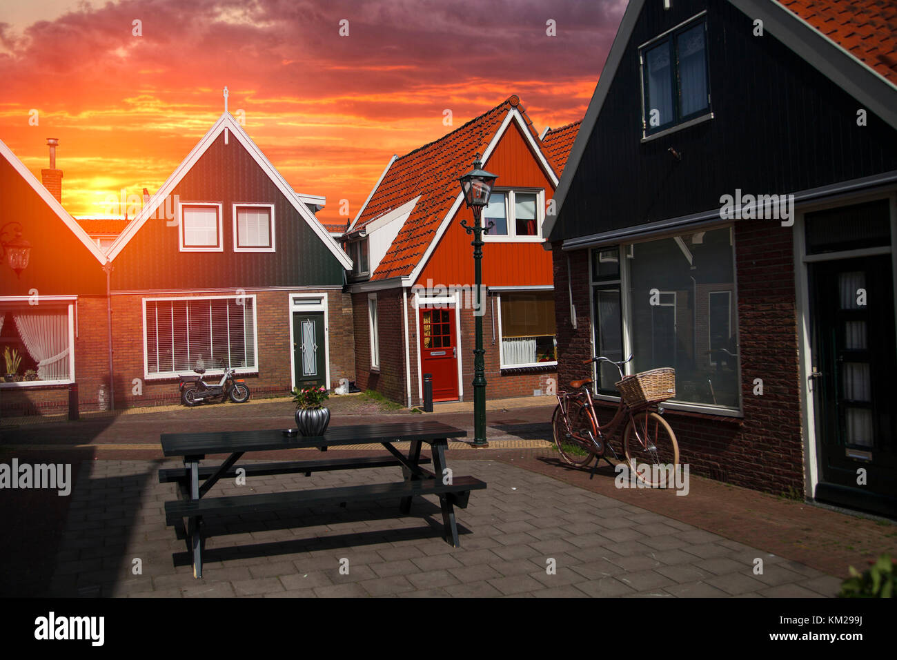 Traditional houses in Holland town Volendam, Netherlands Stock Photo