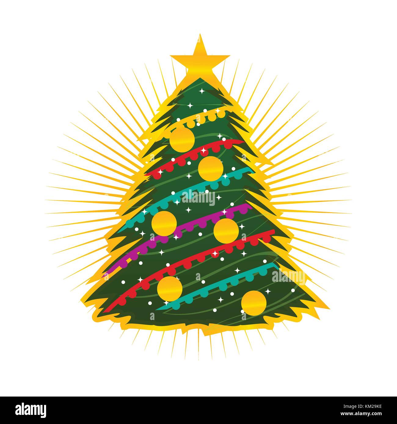 christmas tree illustration with star and rays, illustration design
