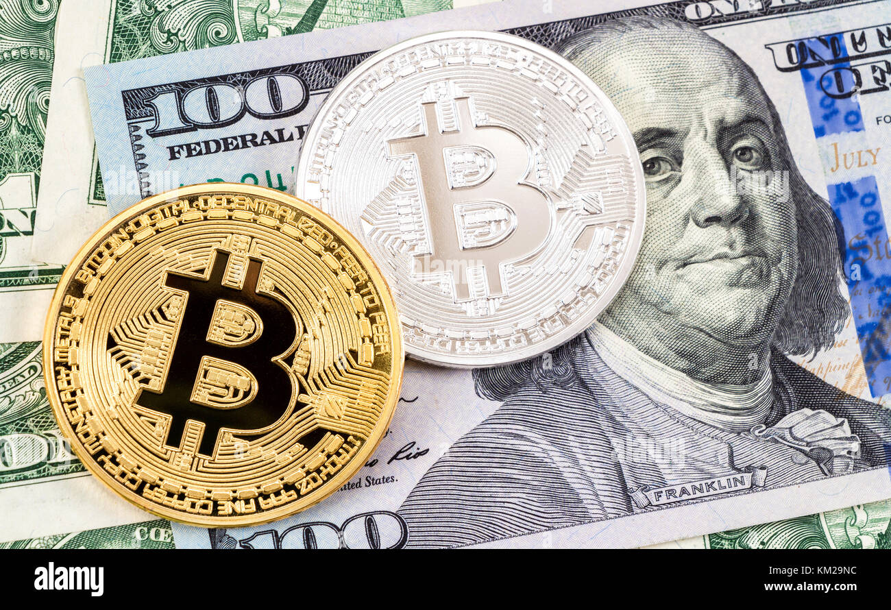 Physical version of Bitcoin on the one hundred american dollars. Business  concept of worldwide cryptocurrency Stock Photo - Alamy