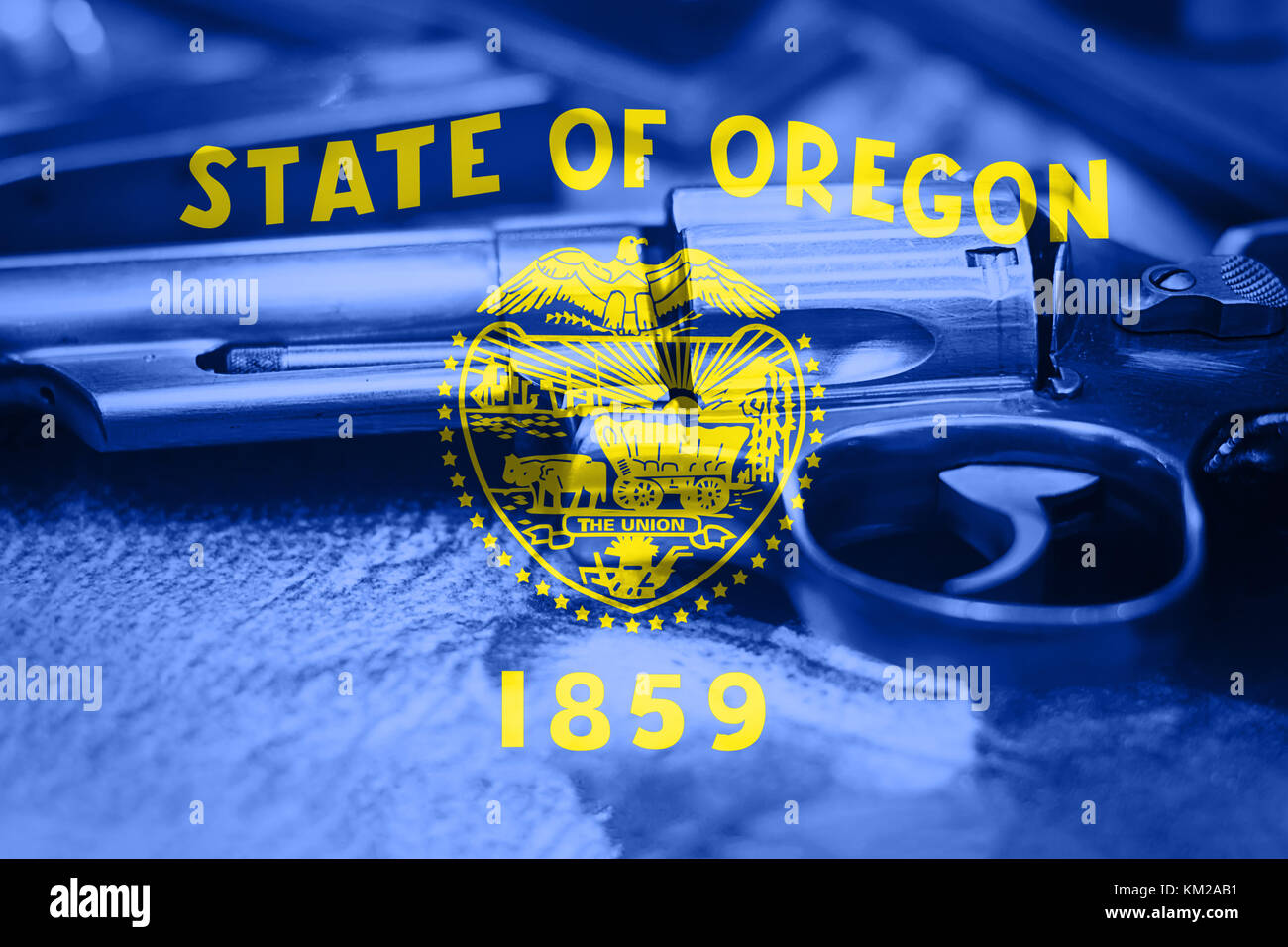 Oregon flag (U.S. state) Gun Control USA. United States Gun Laws Stock