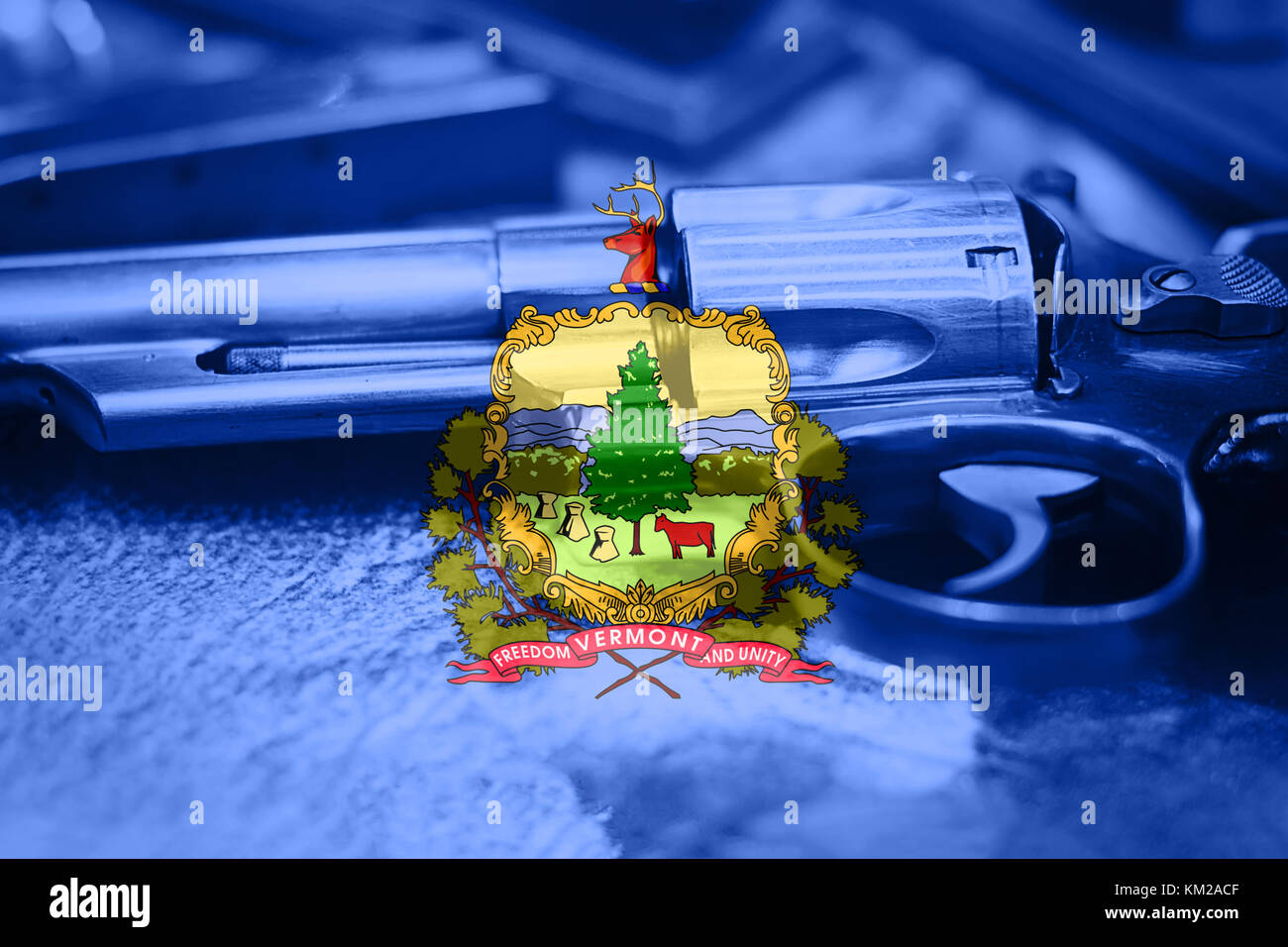 Vermont flag (U.S. state) Gun Control USA. United States Gun Laws Stock