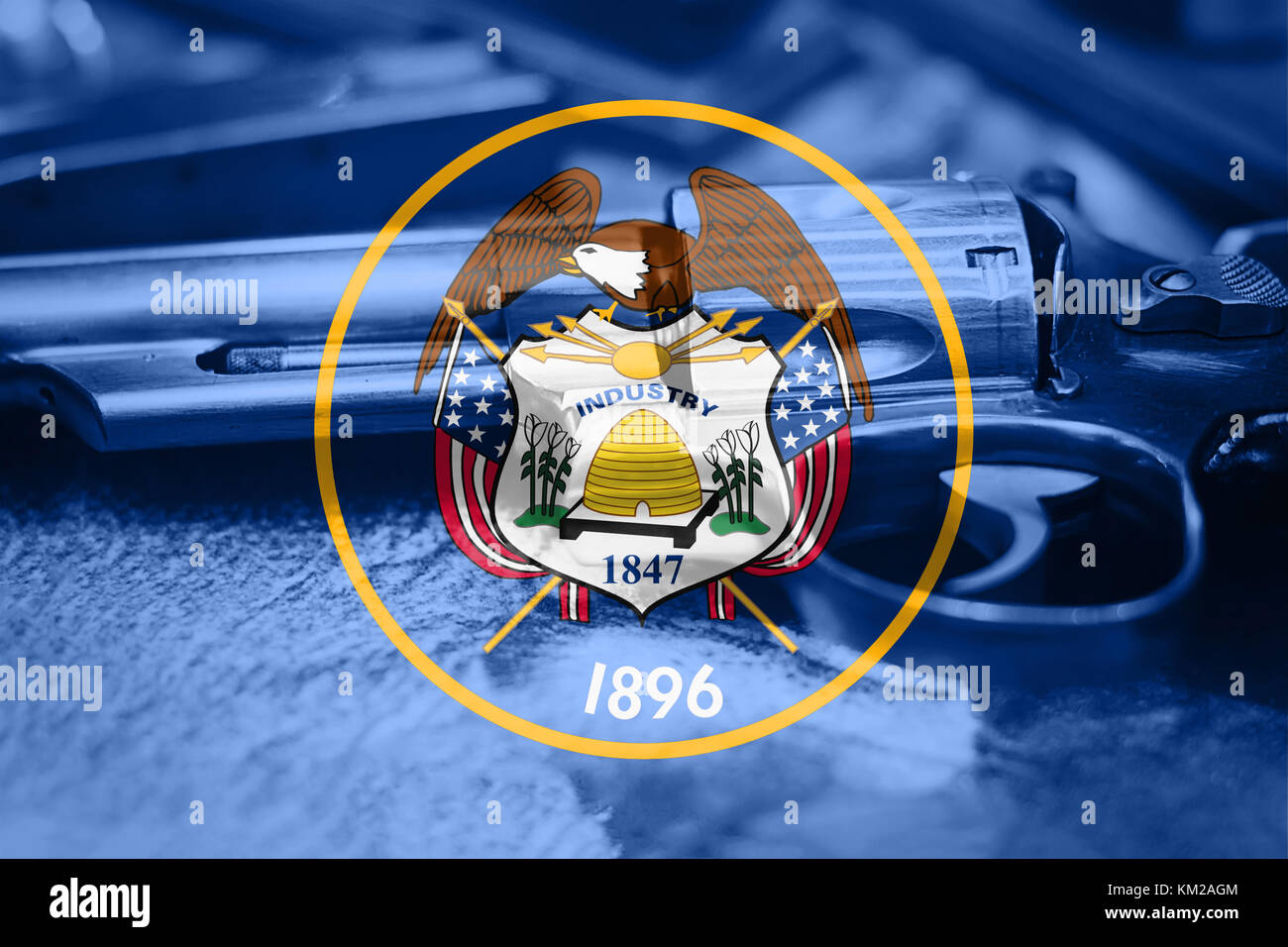 Utah flag (U.S. state) Gun Control USA. United States Gun Laws Stock