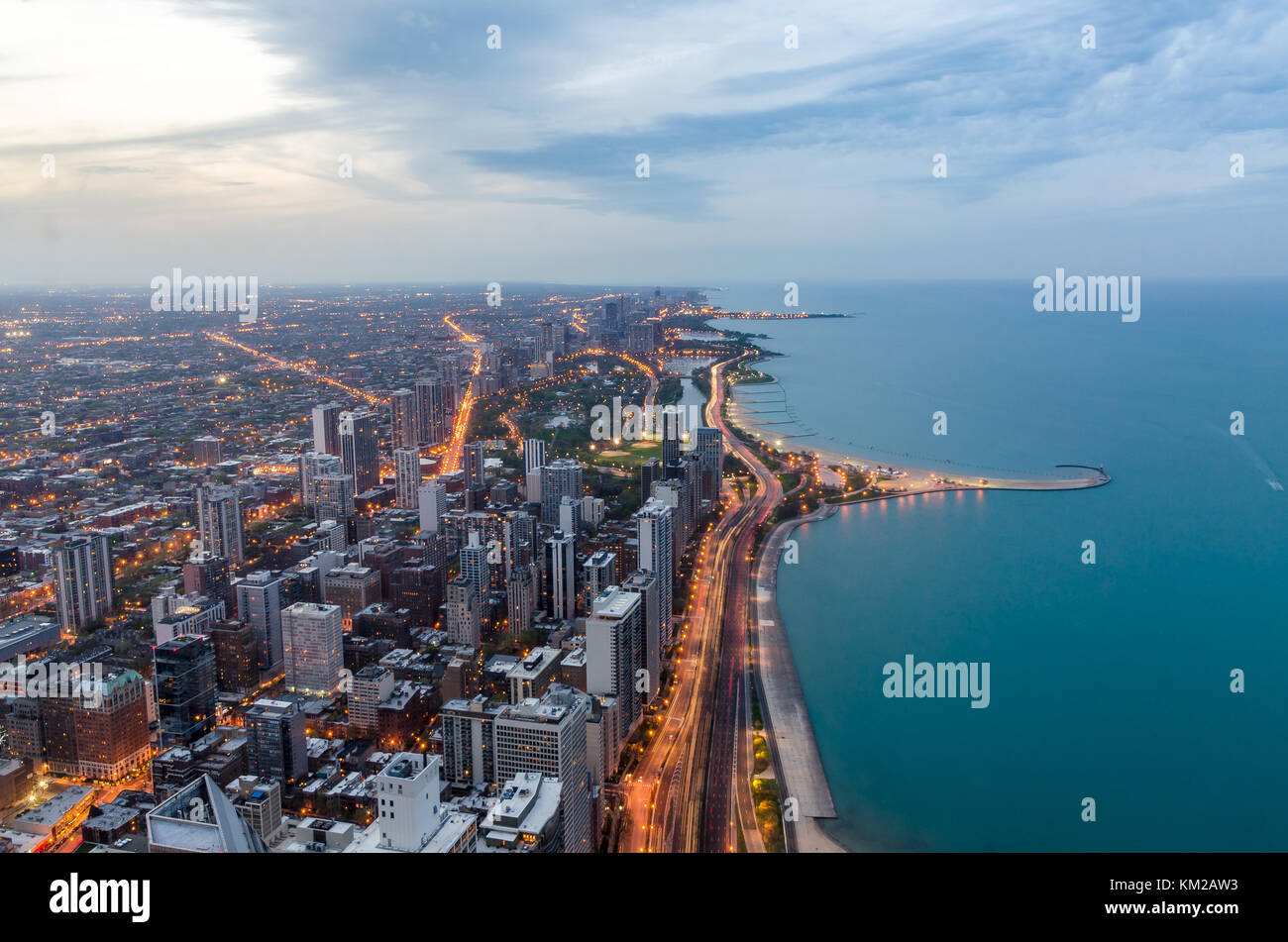 chicago skyline at night Stock Photo