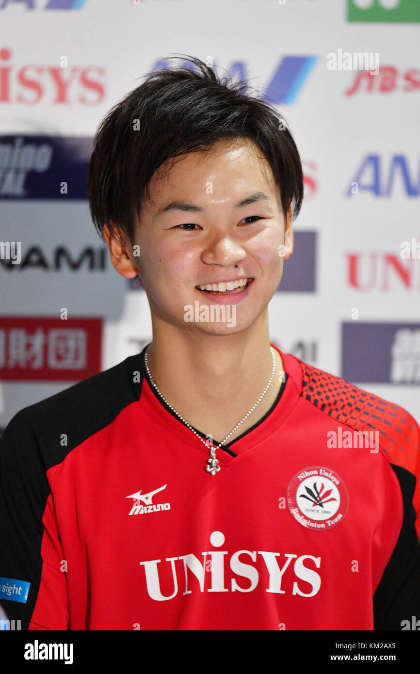 Tokyo, Japan. Credit: MATSUO. 3rd Dec, 2017. ?? ??/Yuta Watanabe Badminton  : The 71st All Japan Badminton Championships 2017 Mix doubles Award  ceremony at Komazawa Olympic Park Gymnasium in Tokyo, Japan. Credit: