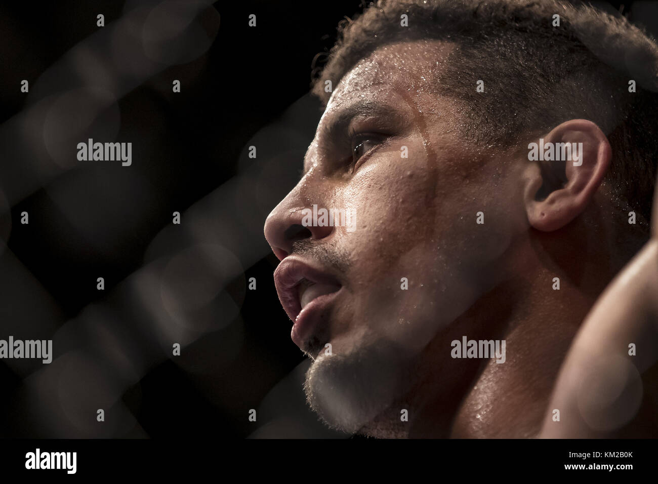 Detroit, Michigan, USA. 2nd Dec, 2017. September 16, 2017: Drakkar Klose takes a minute to recover after being poked in the eye by David Teymur during UFC 218 at Little Caesars Arena in Detroit, Michigan. Credit: Scott Taetsch/ZUMA Wire/Alamy Live News Stock Photo