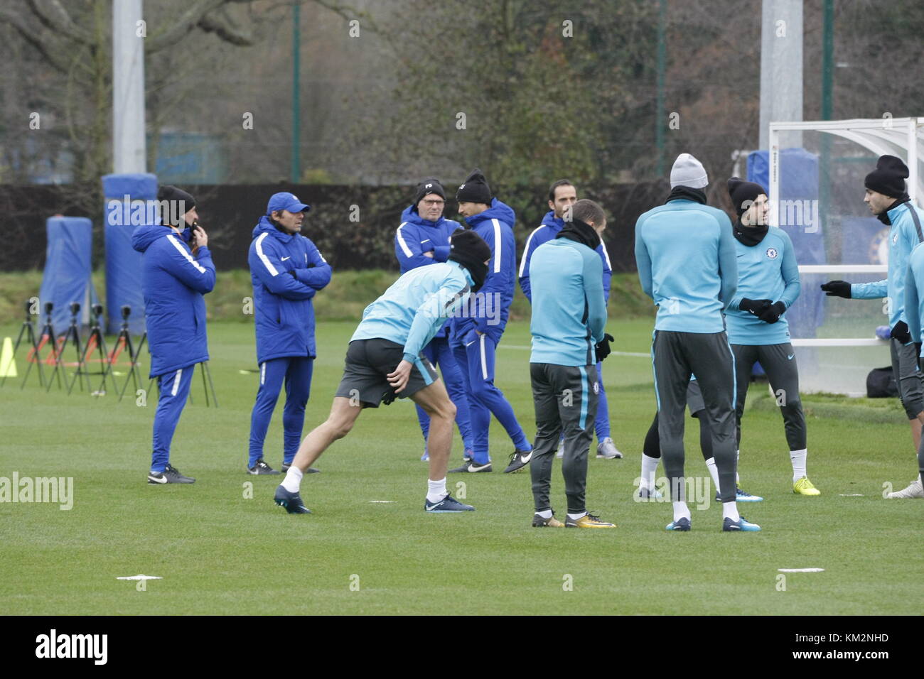 Cobham, Surrey, UK. 4th Dec, 2017. Chelsea Football Club players and