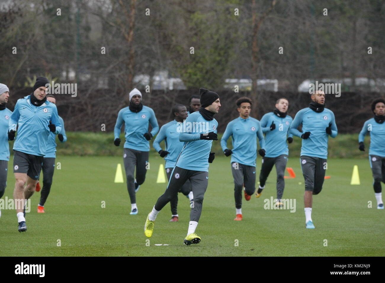 Cobham, Surrey, UK. 4th Dec, 2017. Chelsea Football Club players and