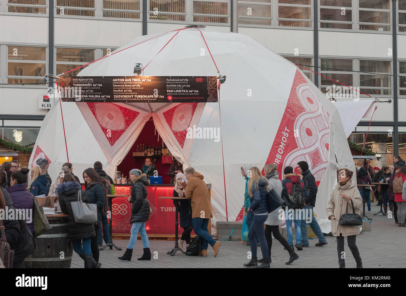 Brno,Czech Republic-November 27,2017: People browsing market stalls at Christmas market at Liberty Square on November 27 , 2017 Brno, Czech Republic Stock Photo