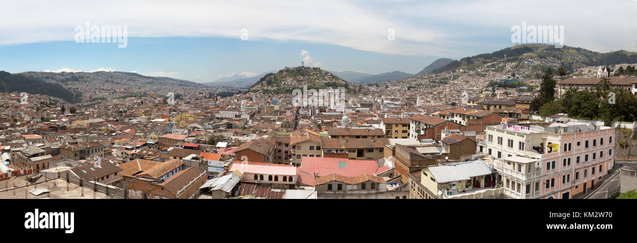 Quito Ecuador panorama centring on the Virgin of Quito statue on Panecillo Hill, Quito, Ecuador South America Stock Photo