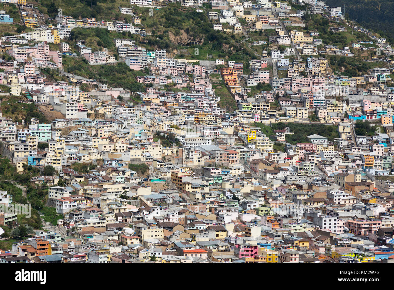 Quito, Ecuador, dense colourful housing on the slopes around the city, Quito, Ecuador, South America Stock Photo