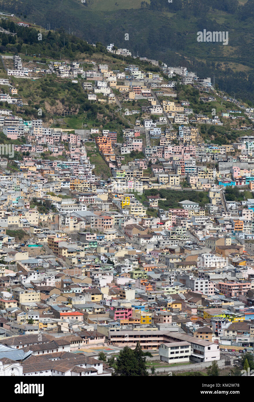 Quito, Ecuador, dense colourful housing on the slopes around the city, Quito, Ecuador, South America Stock Photo