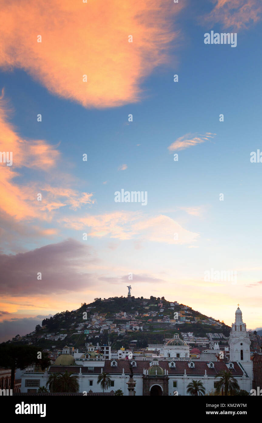 South America sunset - Sunset over Panecillo Hill, Quito, Ecuador South America Stock Photo