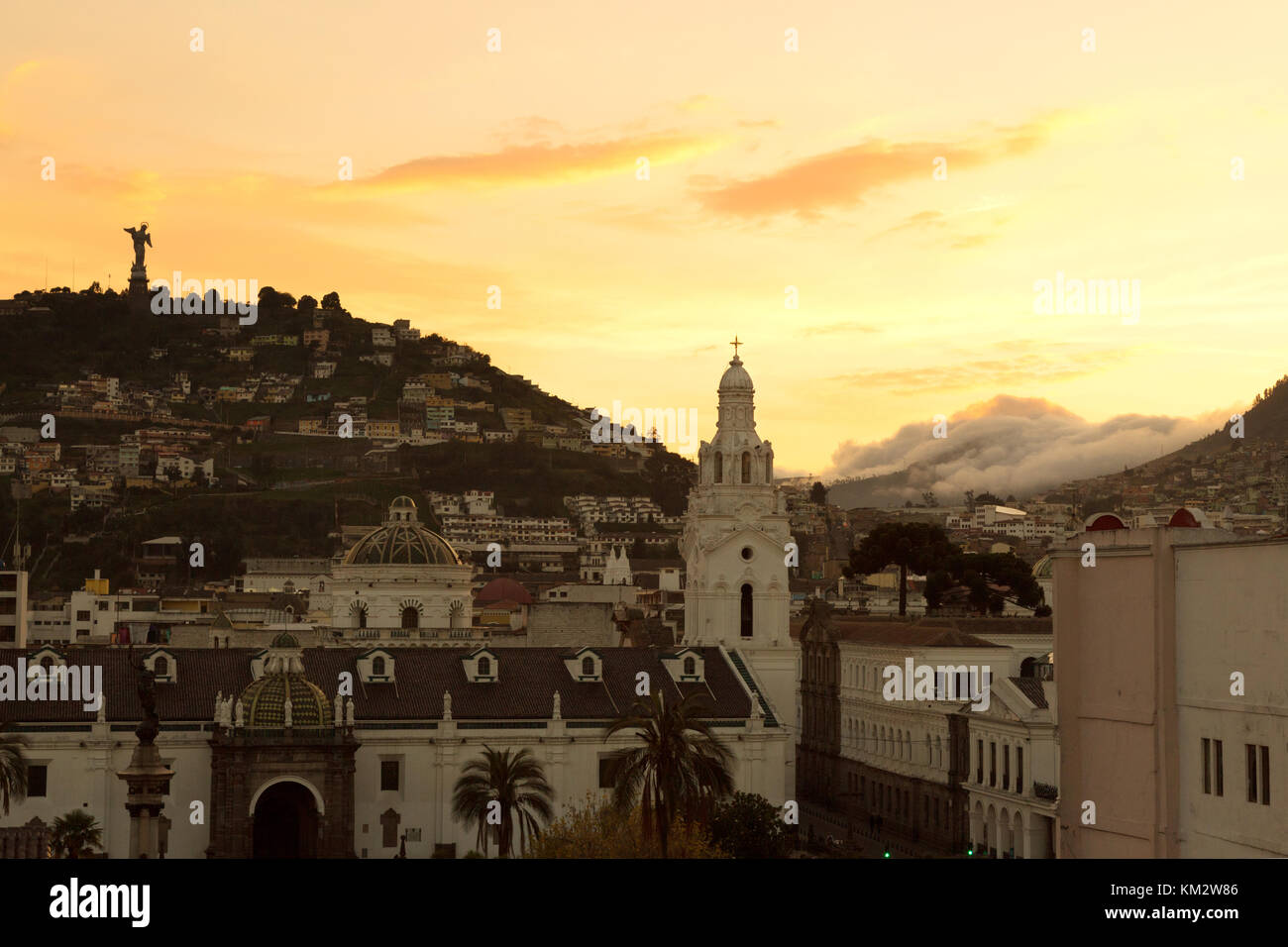 Quito Ecuador - sunset over the Old Town, UNESCO World Heritage Site, Quito Ecuador  South America Stock Photo