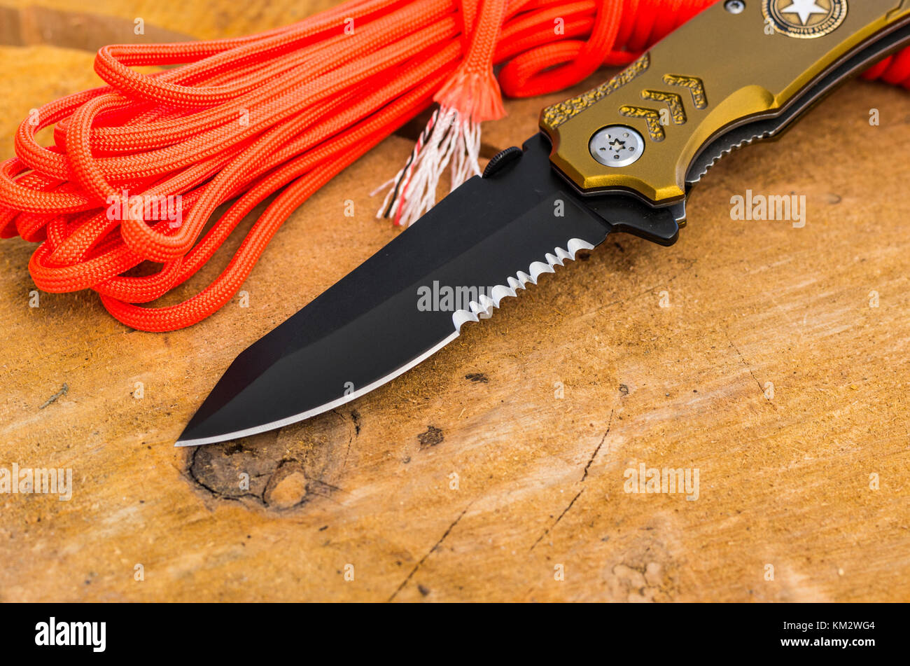 Black knife blade with a serritorial blade Stock Photo Alamy