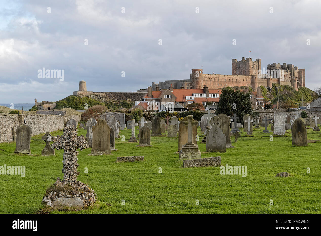 View of Bamburgh Castle from the Graveyard of the Parish Church of St