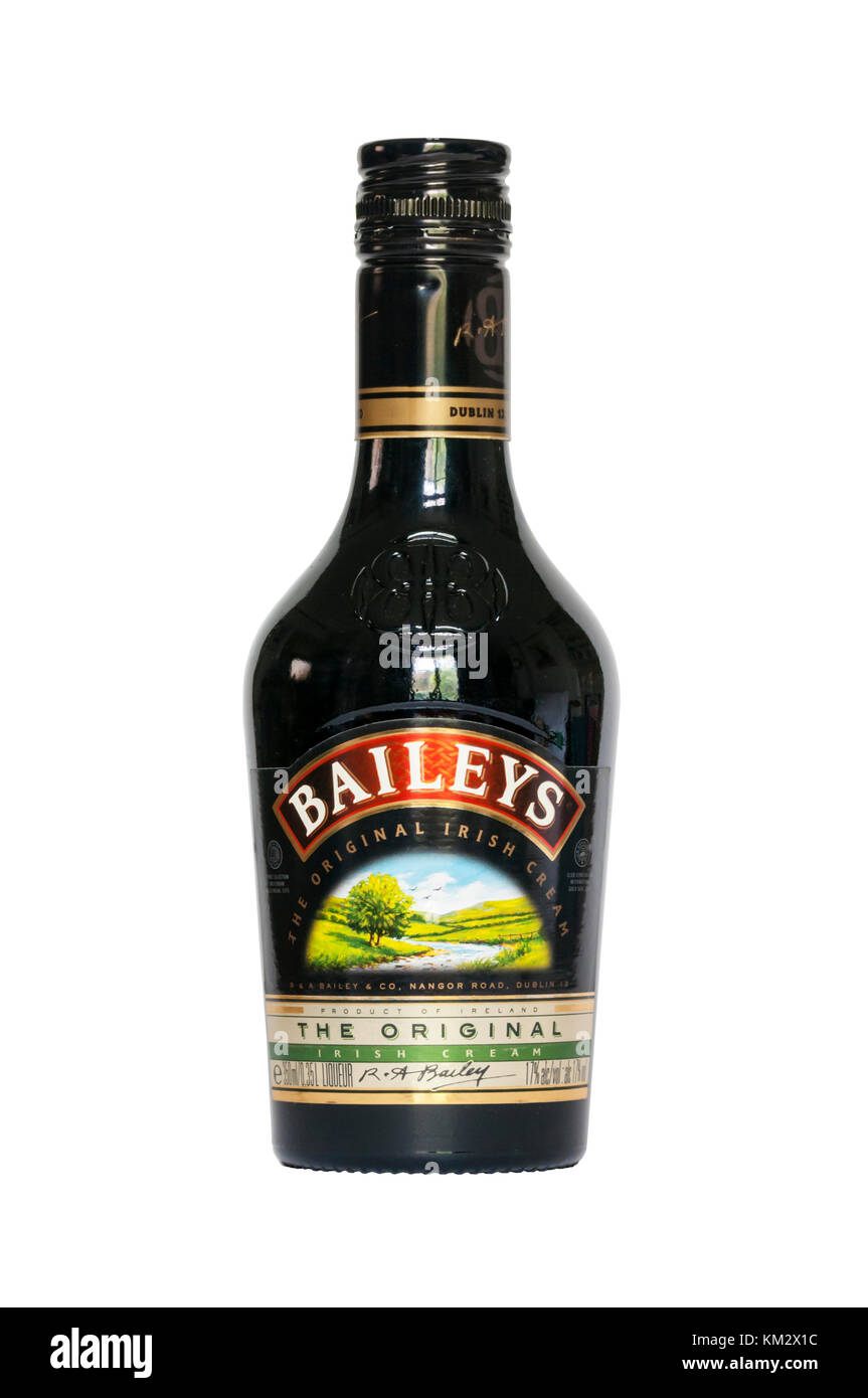 Baileys Irish Cream is a whiskey and cream-based liqueur, made by Gilbeys of Ireland. It has a strength of 17% ABV. Stock Photo