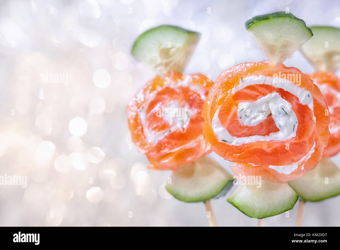 Smoked salmon rolls with cream cheese Stock Photo