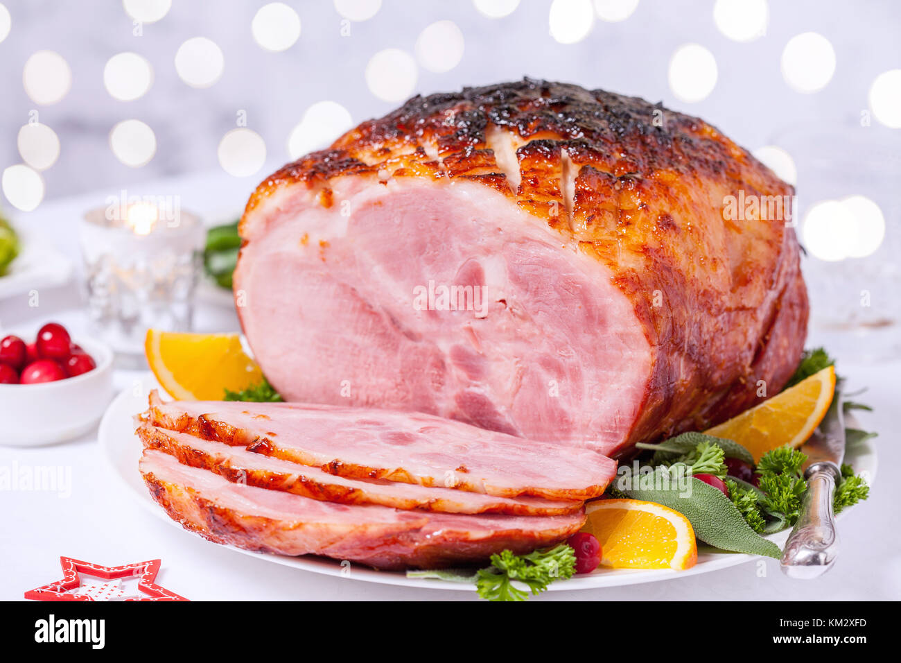 Christmas Roasted glazed holiday pork ham Stock Photo Alamy