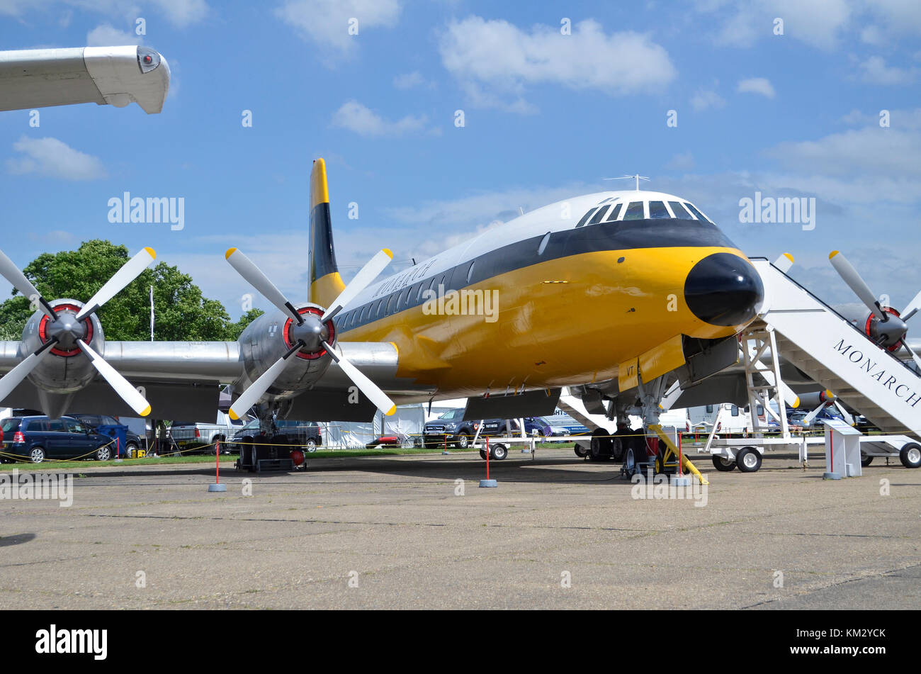 Bristol Brittania 312 in Monarch Airlines markings, Duxford, UK. Stock Photo