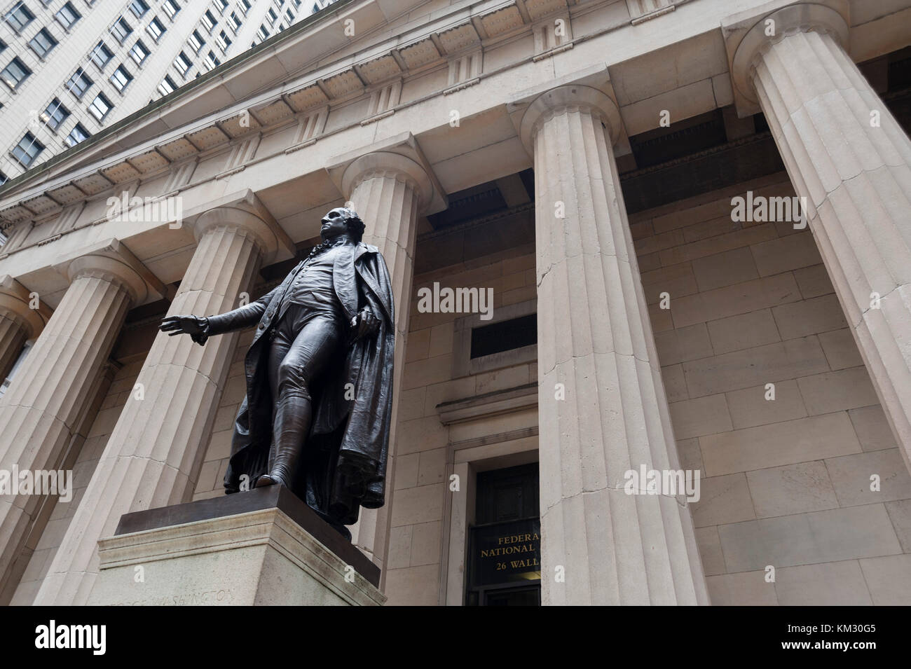 Statue of George Washington standing outside the Federal Hall, Wall ...