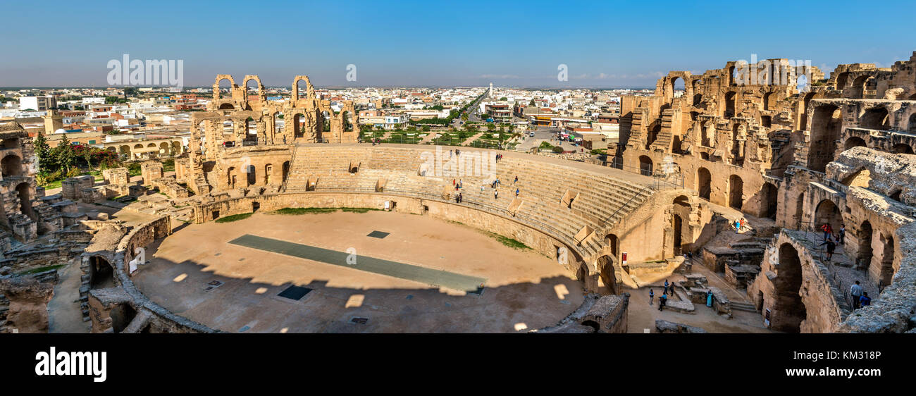 Amphitheatre of El Jem, a UNESCO world heritage site in Tunisia Stock Photo