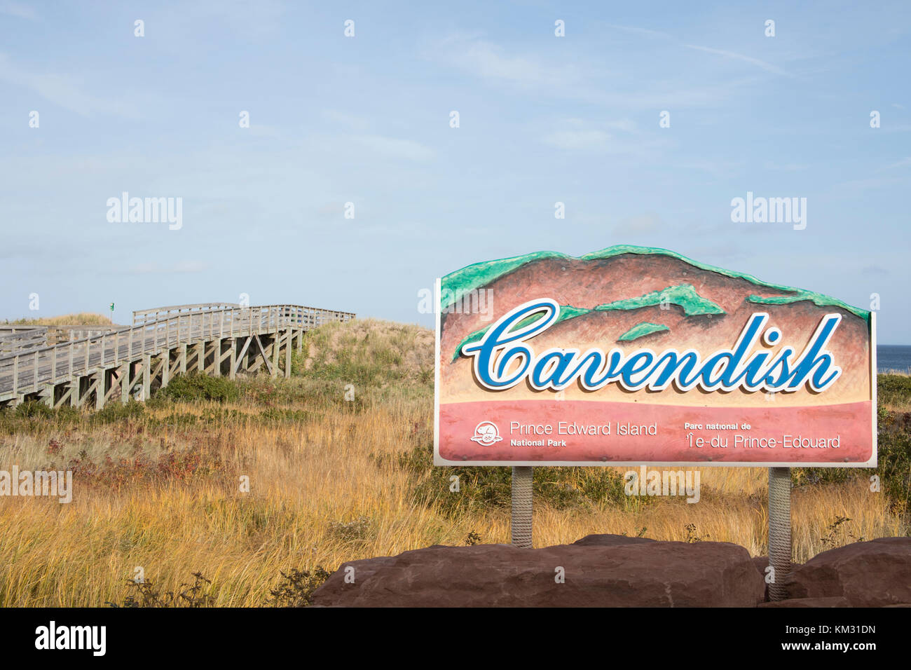Cavendish Beach National Park on Prince Edward Island, Canada signage in dunes with wooden