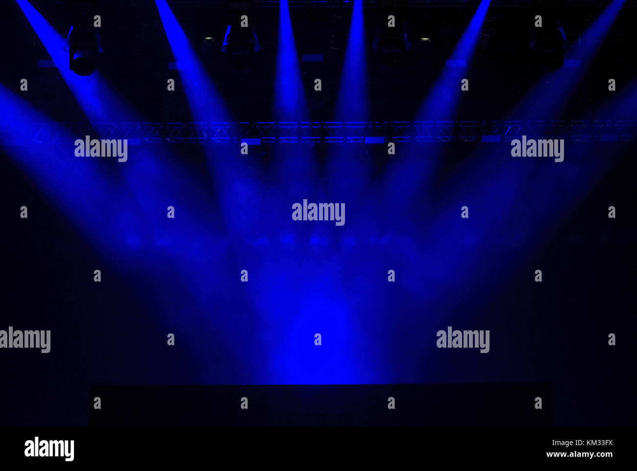 Blue stage lights. Space for text Stock Photo