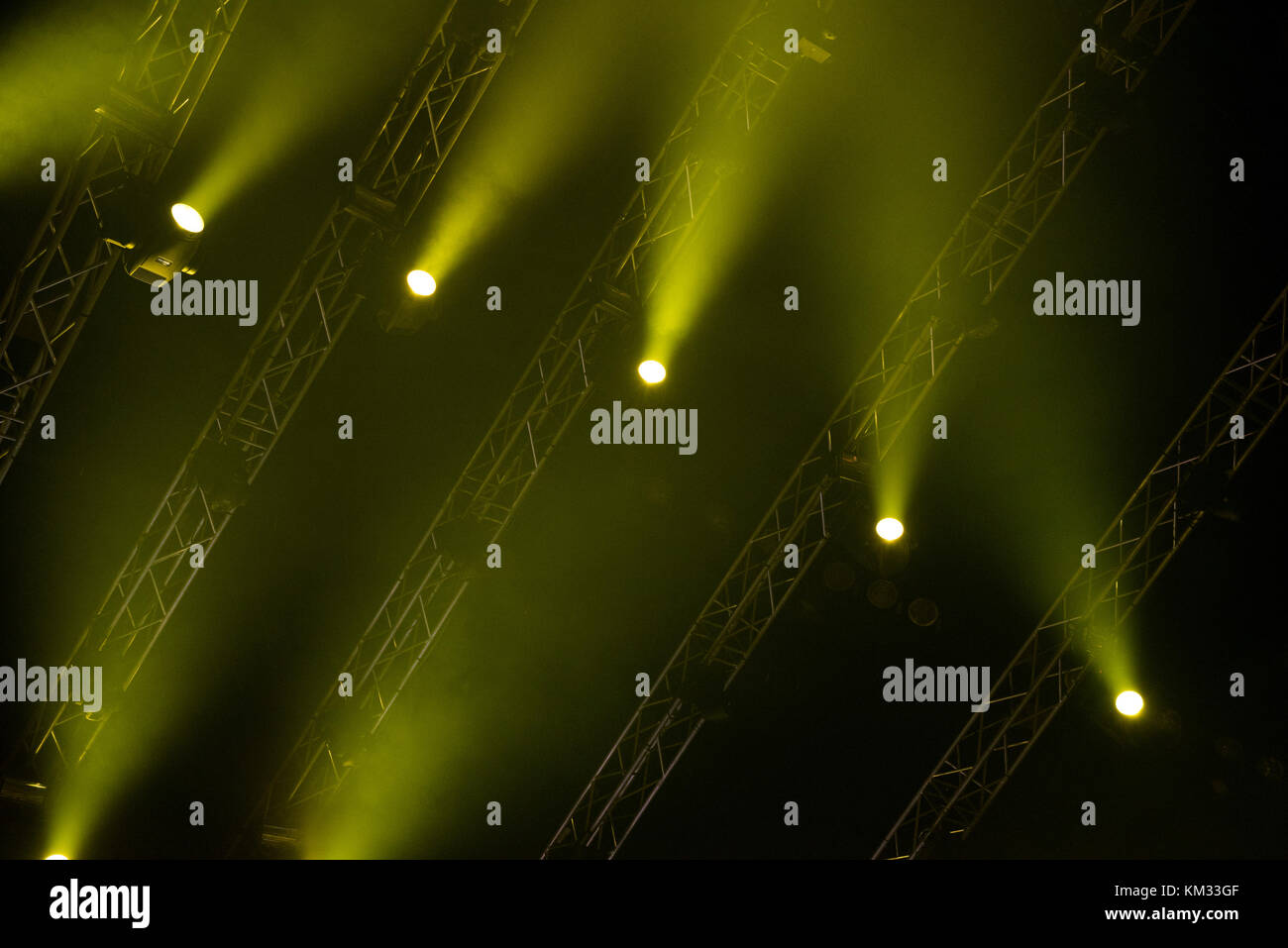 Green stage lights. Illumination with spotlights at a concert Stock Photo