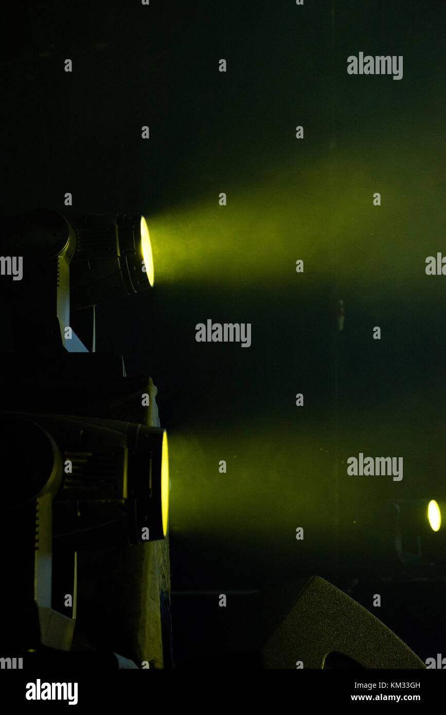 Green stage lights. Illumination with spotlights at a concert Stock Photo