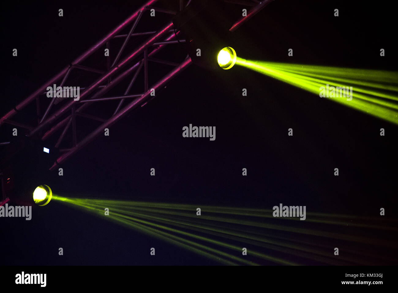 Green stage lights. Illumination with spotlights at a concert Stock