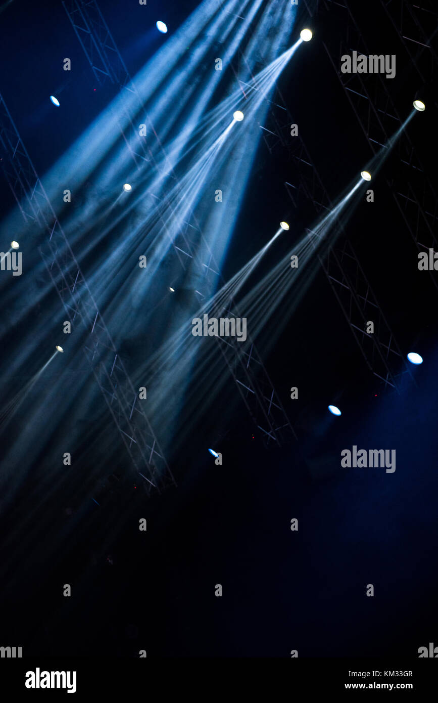 Blue stage lights. Illumination with spotlights at a concert Stock Photo