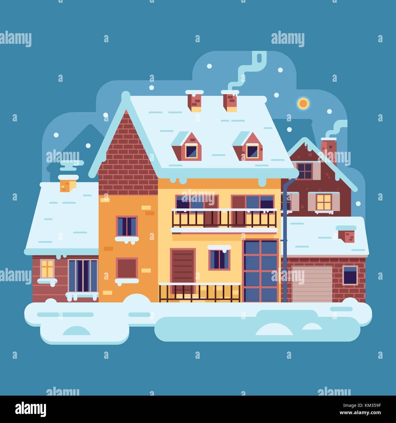 Winter Country House with Chimney Stock Vector Image & Art - Alamy