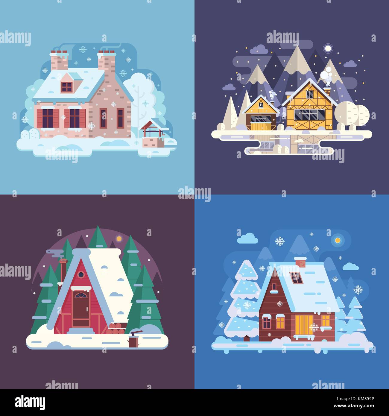 Rural Winter Houses and Cabins Landscapes Stock Vector Image & Art - Alamy