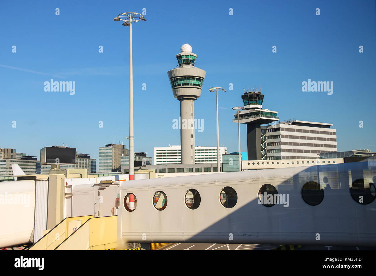 View the control tower and other buildings from the window of the ...
