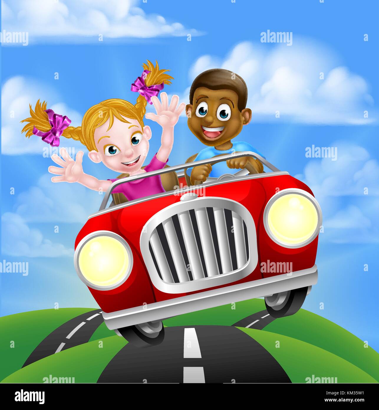 Cartoon Characters Driving Car Stock Vector